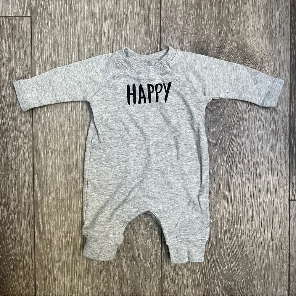 GYMBOREE LONG SLEEVE HAPPY ROMPER GREY NEWBORN